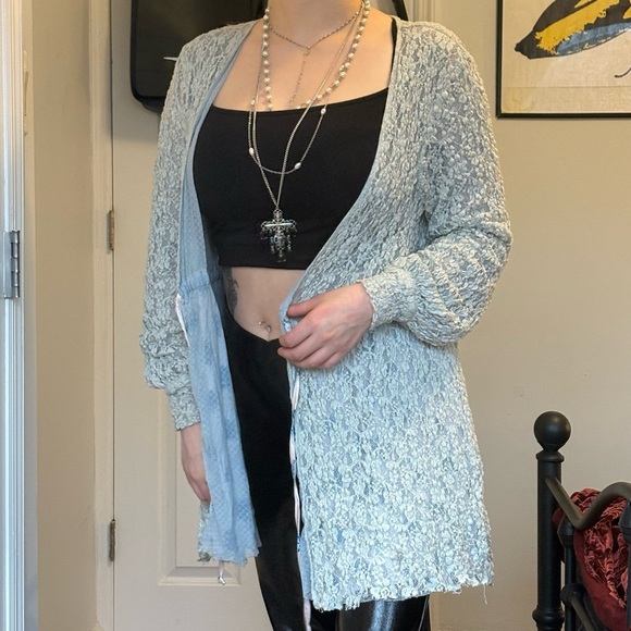 HAH Blue Mesh/Lace Reversible Robe - Picture 3 of 6